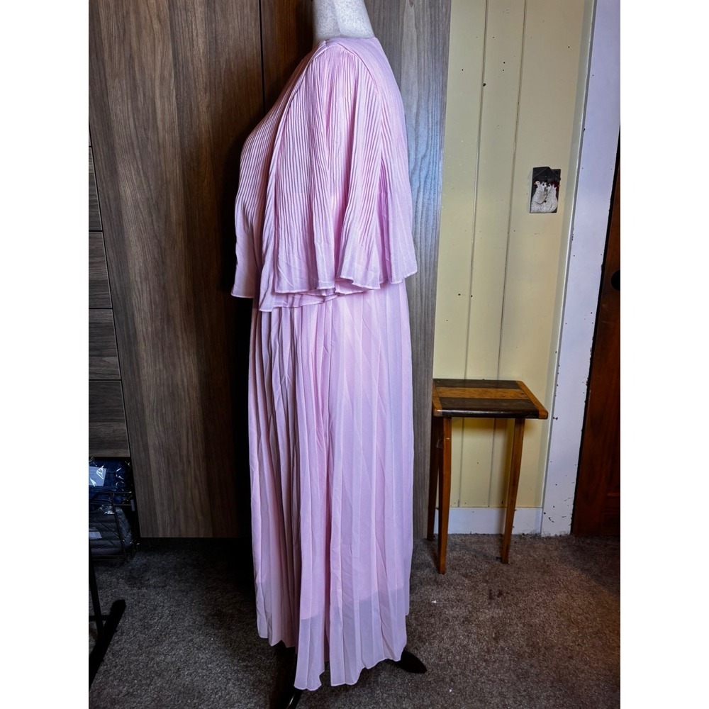 298. Light Pink Pleated Maxi Dress Double Layer Flutter Sleeve 1XL Wedding Guest - Picture 4 of 5